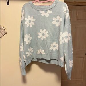 Floral Blue and White Sweater